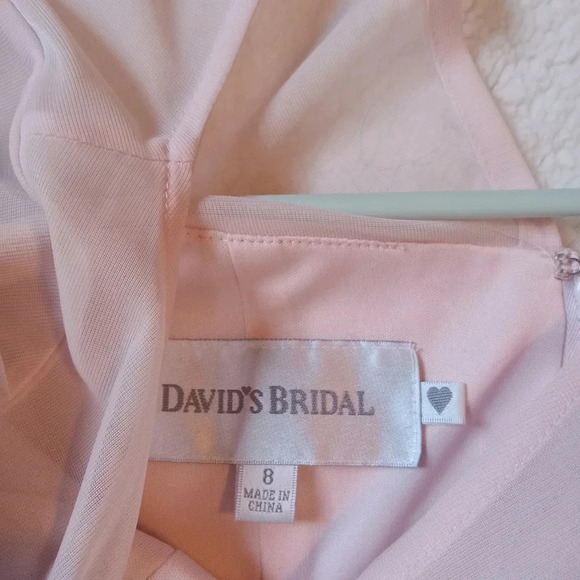 David's Bridal Illusion Short Sleeve Mesh Dress Size 8 Petal Pink - Picture 3 of 9